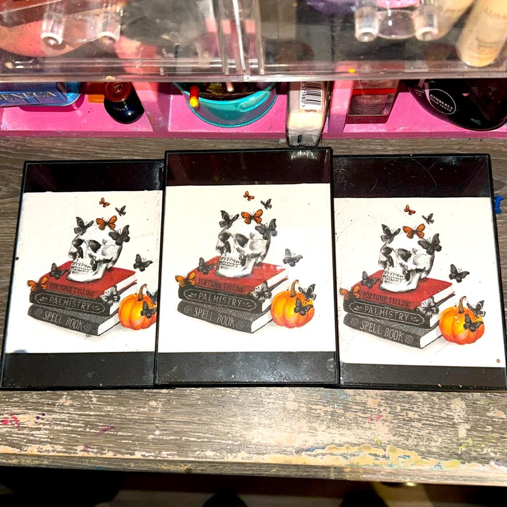 Made by ME triple stacked attached skull black framed 5x7